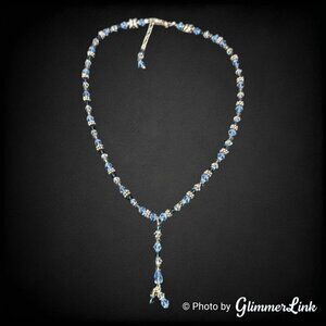 Blue Crystal Beaded Y Drop 925 Sterling Silver Necklace
